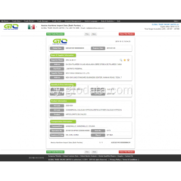 Data Tollau Mewnforio Mecsico Calsiwm Hypochlorite Mecsico